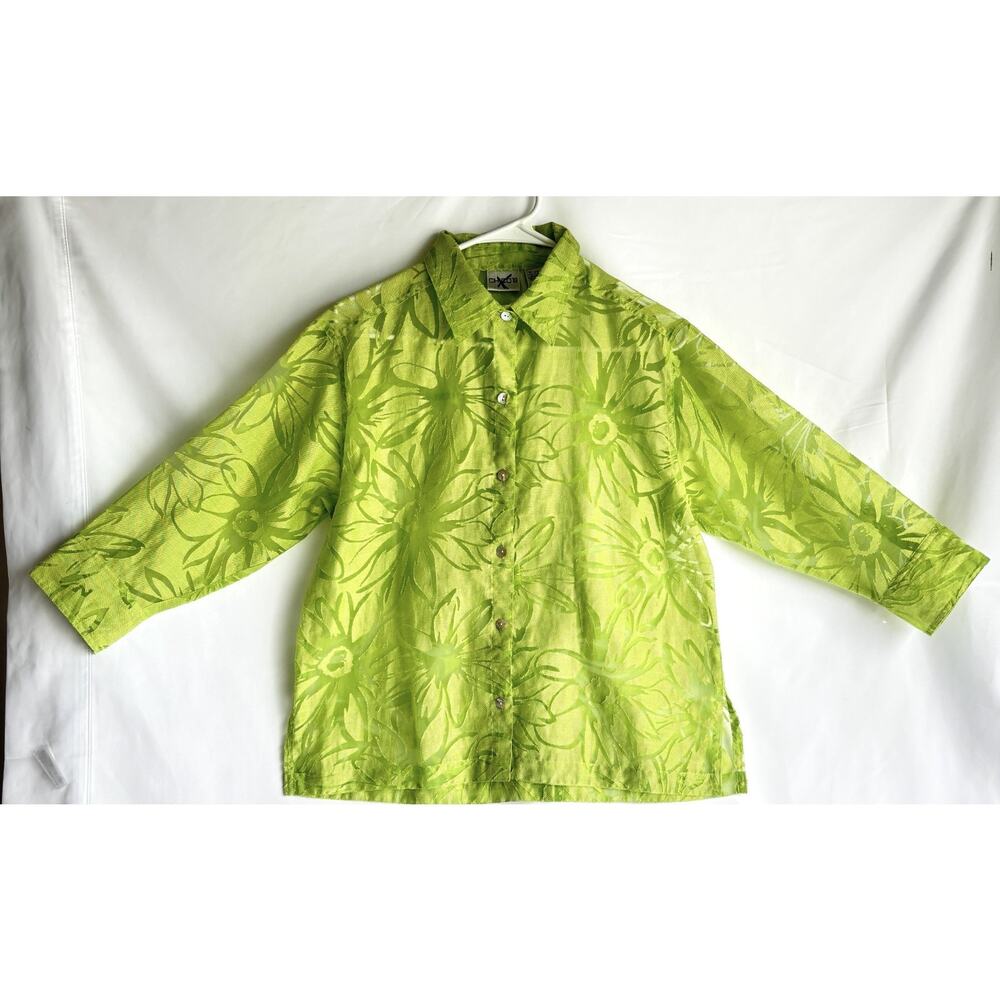 Chicos Design Vintage 90s Sheer Shirt Green Button Down Womens size 0